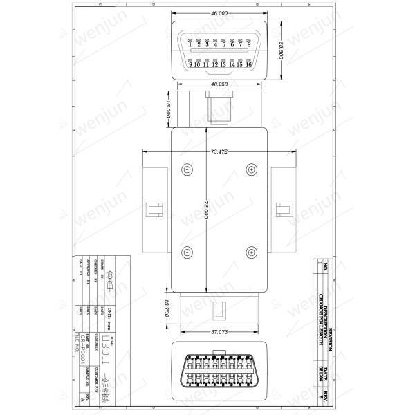 Мужчина PVC OBD2 ABS к Pin 16 соединительной муфты с внутренней резьбой прочному полному для автомобиля