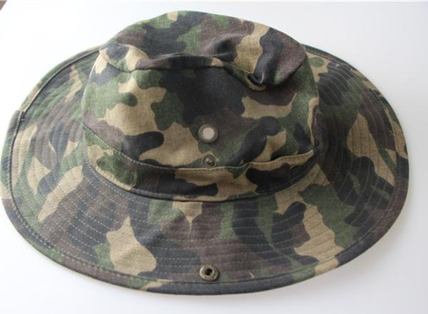 Wide Brim Camo Cotton Bucket Hat Woven Label / Sun Protection Available