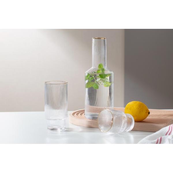 Ripple Bedside Water Carafe And Glass Set 30Oz Hand Blown Gold Or Silver Rim