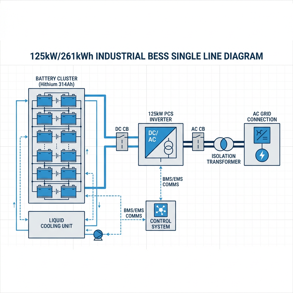 261kwh 1MW High Voltage Battery Liquid Cooling Commercial Industrial Energy Storage System Solar Lifepo4 Battery