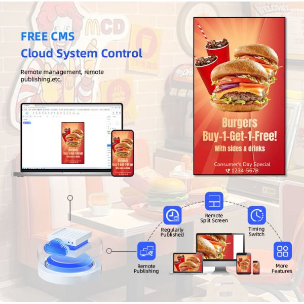 Indoor 4k Lcd Advertising Display Hanging Mounted Android Digital Signage