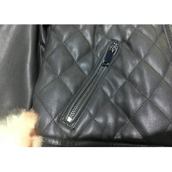 Winter Pleather Black Women Pleather Coats Ribbed Collar And Hem XS - XXL Size