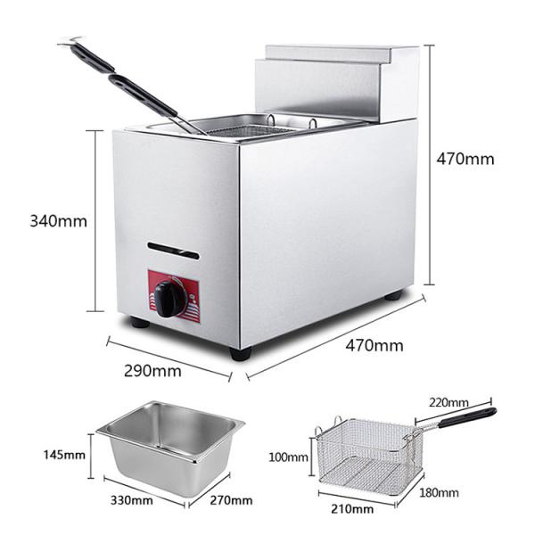 Multi-functional 12L Commercial 1 Tank 2 Basket Table Top Stainless Steel Lpg Gas Fryer