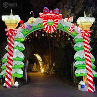 North Pole Village Candy Cane Christmas Arch Lantern, Custom Outdoor Walk-through Festival Light Archway