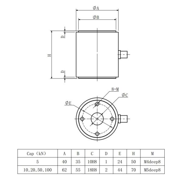 встроенная ячейка загрузки напряжения 5-100kn, датчик давления ячейки загрузки нержавеющей стали