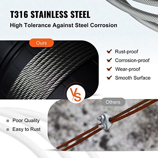 1x19 Type 316 Stainless Steel Wire Rope Non-coated 3/16