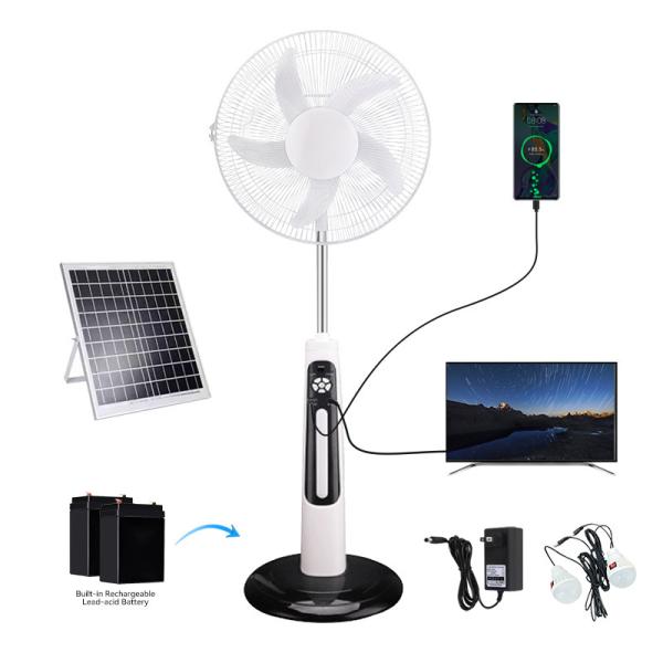 20W Solar Rechargeable Fan Built In LED Lighting 3 Speed Solar Floor Fan