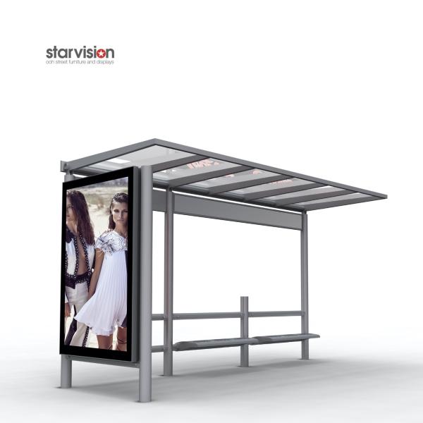 L4200mm W2500mm Stainless Steel Bus Stop Shelter With 6 Sheet Advertising Light Box