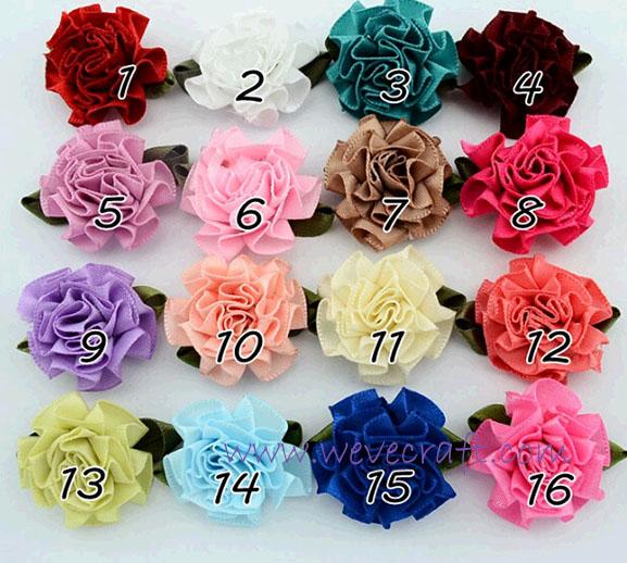 Handmade bow    ribbon bow  hair bow carnation with leaf  garment accessories