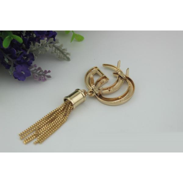 Handbag hardware accessories gold zinc alloy letters logo metal end cap with tassel