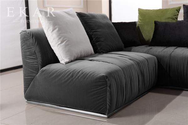 European Modern Elegant Extra Large Velvet Black Sectional Sofa Furniture