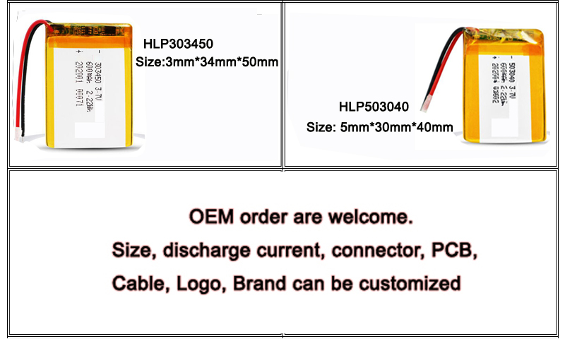 клетка HLP503040 полимера Li мешка 2.22Wh 3.7V 600mAh