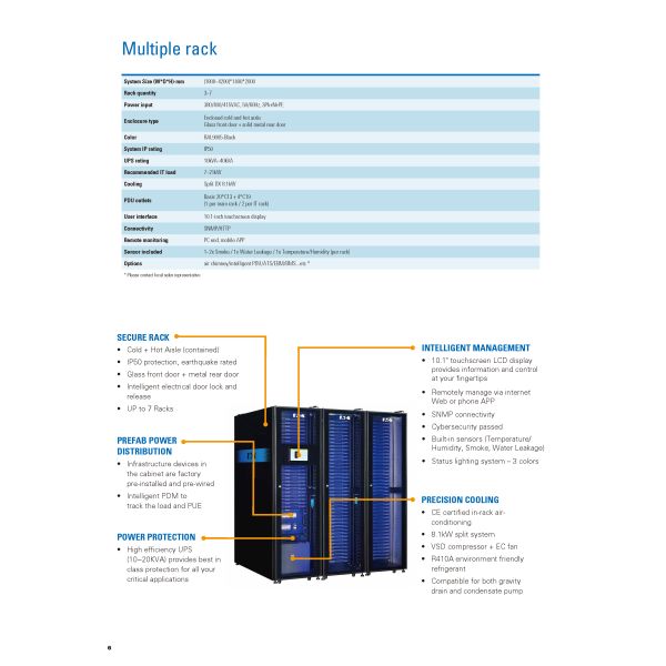 Eaton Micro Modular Data Center Power Cube with 25-60kW Cooling Capacity 21.5-Inch FHD Touch Screen and Three Phase UPS System