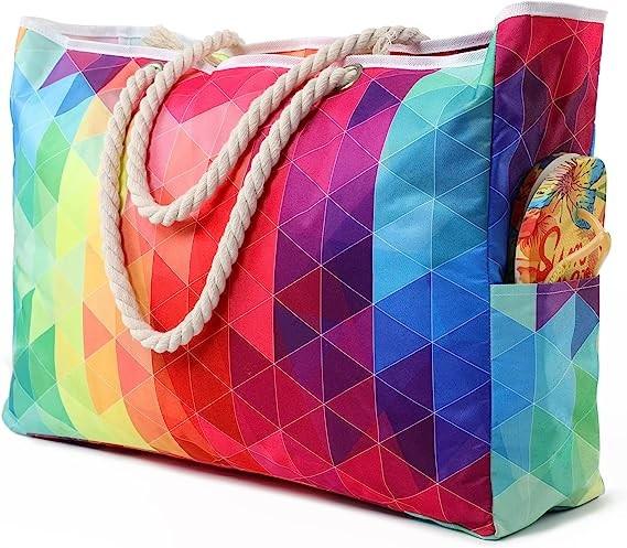 Beach Bag for Women - Large Beach Tote Bag, Waterproof Sandproof Beach Bag with Zipper, Large Swim Pool Beach Tote