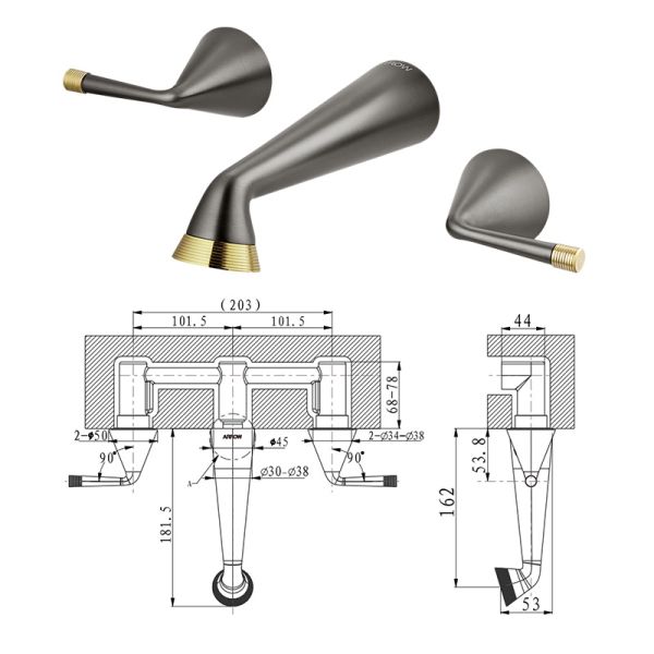 ARROW Gun Gray Modern Wall Mounted Basin Mixer Faucet with 5 Year Warranty and Solid Brass 59 Construction