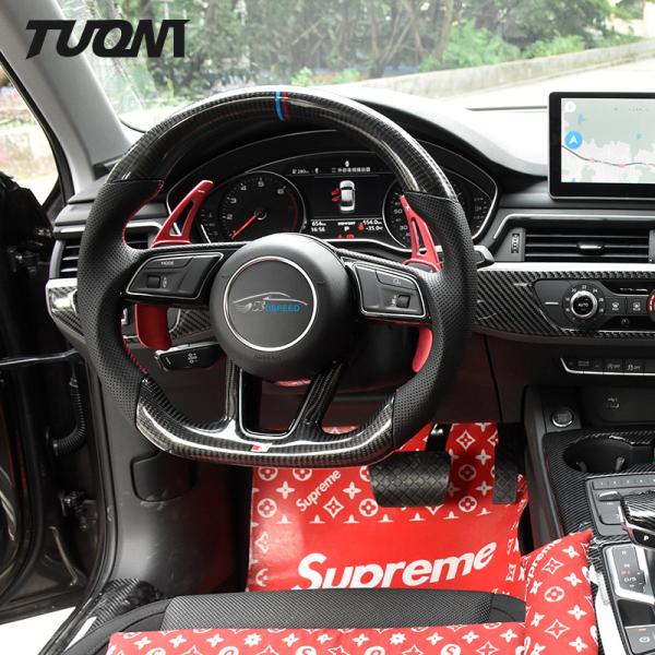 Black Round Led Leather Audi Carbon Fiber Steering Wheel Plain Weave OEM