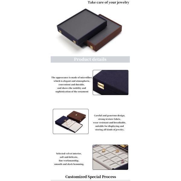 Caja personalizada de joyería de cuero de microfibra azul para embalaje y almacenamiento de joyas