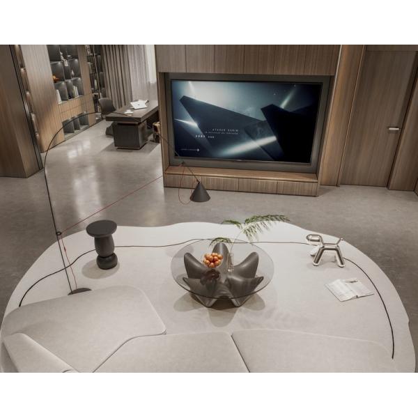 Современный телевизорный шкаф из нержавеющей стали с вертикальными деревянными дверями и большим хранилищем