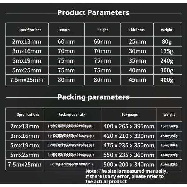 5m épaissie 19mm bande d'acier réglateur avec réglateur de compteur en caoutchouc enveloppé