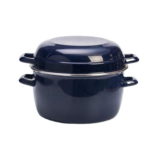 Enamel Black Cast Iron Deep Pot to Seafood Mussels Essential Restaurant Cookware