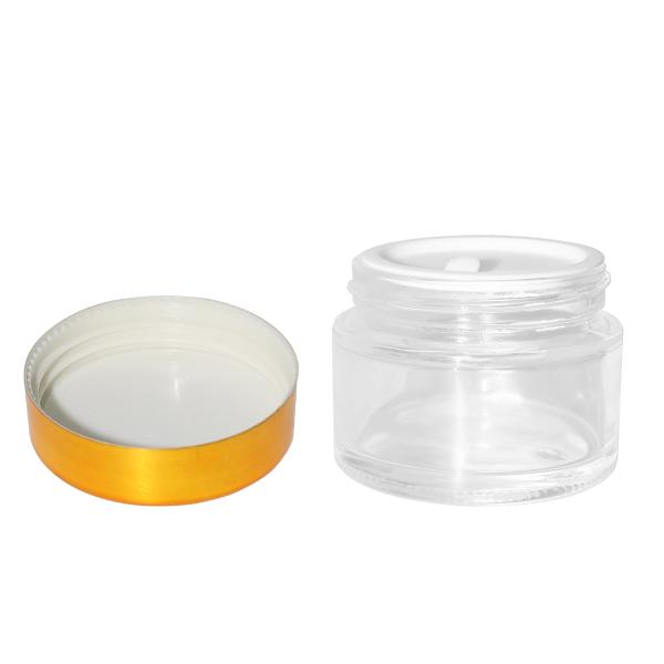 Mirror Finish Golden Colored Lid Transparent Glass Cream Jars 30g Portable Cosmetic Containers