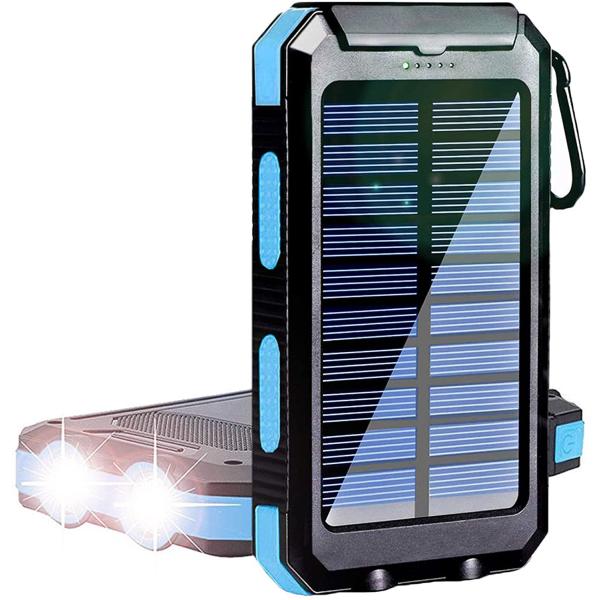 10000mah Solar Panel Portable Powerbank Dual Usb Cell Phone Charger Waterproof External Battery Power Bank With Light