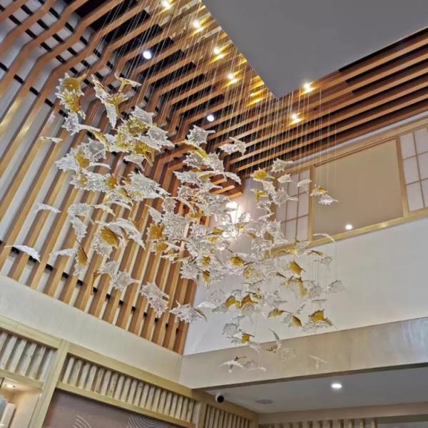 Modern Vivid Gold Shade Project Murano Glass Feather pendent light chandelier(WH-NC-104)