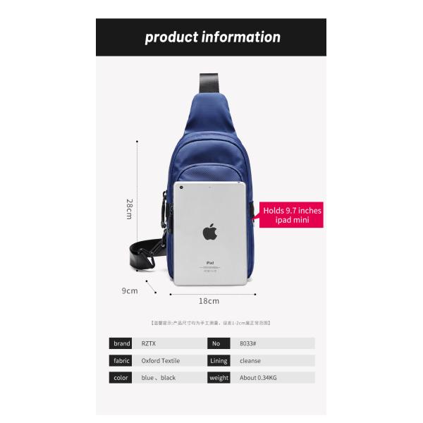 ODM OEM Oxford Textile Sports Crossbody Chest Sling Bags 18*9*28cm