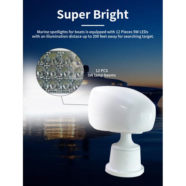 60w Marine Searchlight 50M Remote Control Marine Spotlight White