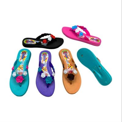 EVA Women 3D Rose Flower Print Flip Flops Casual Anti-slip Beach Sandals