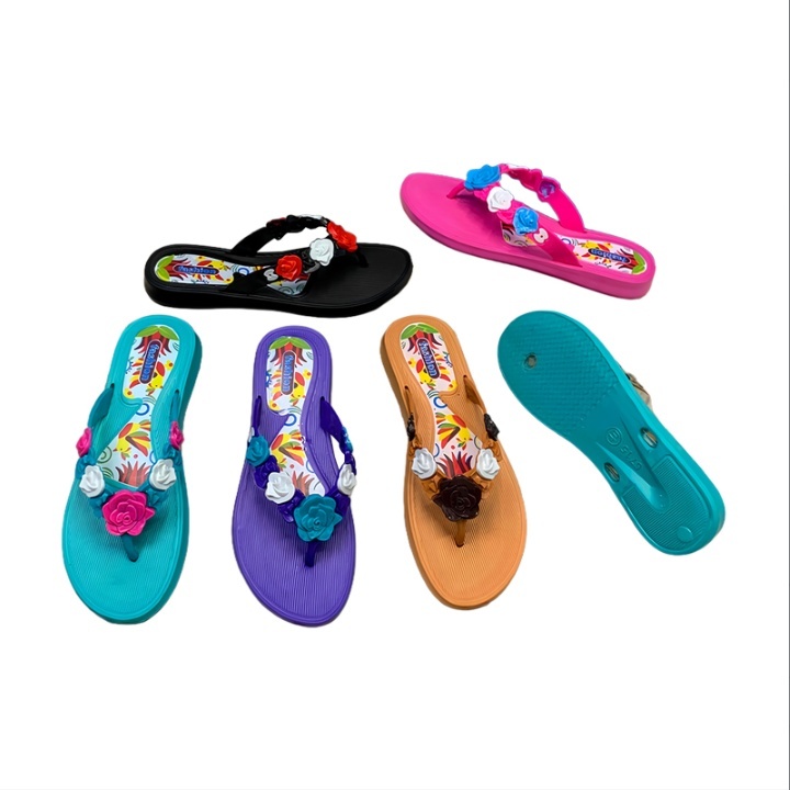EVA Women 3D Rose Flower Print Flip Flops Casual Anti-slip Beach Sandals