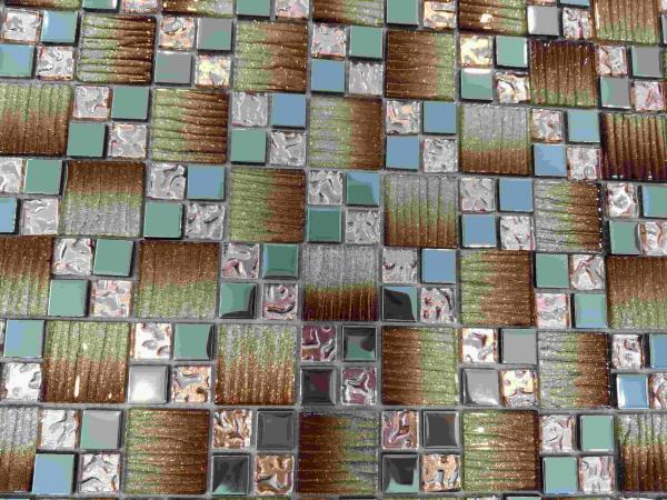Beveled Edge Crystal Glass Mosaic Brown Golden Gradient Mixed Color For Wall