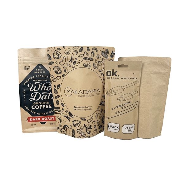 Biodegradable Paper and PLA Packaging Bag for Food Kraft Paper Zipper Bag Stand up Pouch ECO Friendly Materials Packing Bag