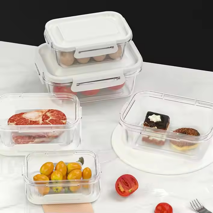 Large Capacity Kitchen Catering Transparent Glass Lunch Box Refrigerator Sealed Storage Box for Food