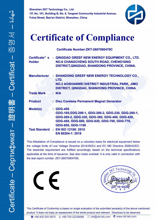Qingdao Greef New Energy Equipment Co., Ltd Certifications