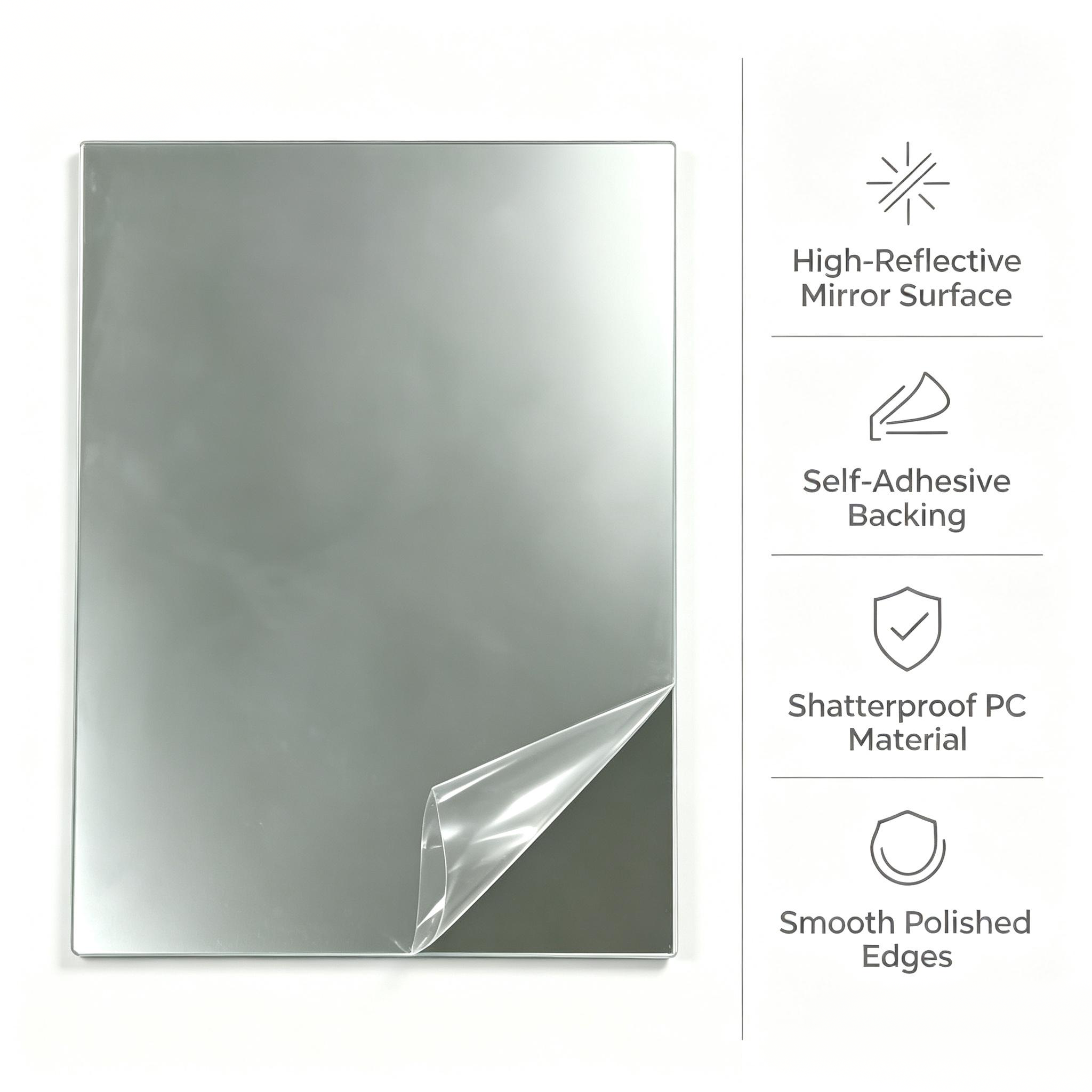 Wholesale PC Self Adhesive Mirror Sheet Flexible Polycarbonate Back Glue Mirror Custom Die Cut for Decoration