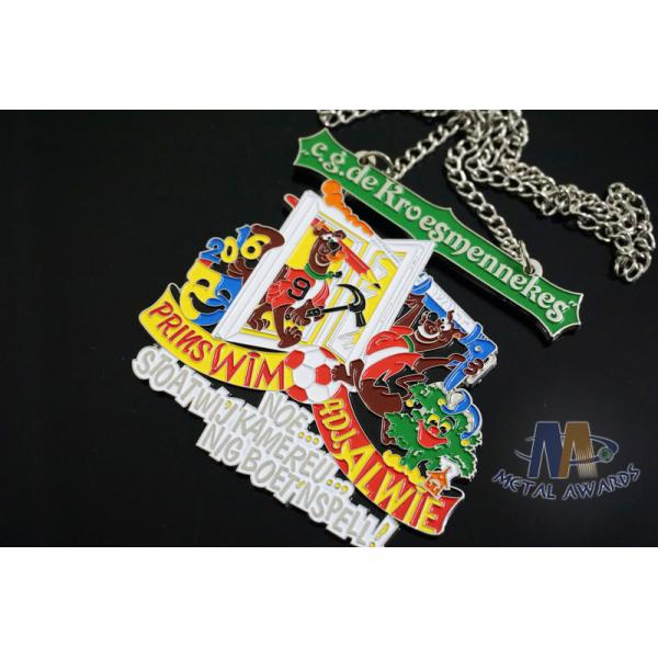 Carnival Festival Gifts Custom Design Sports Events Enamel Medals Shiny Silver Plating With Chain