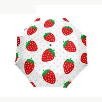 Guarda-chuva dobrável Windproof semi automático UV da proteção da cópia da morango para mulheres
