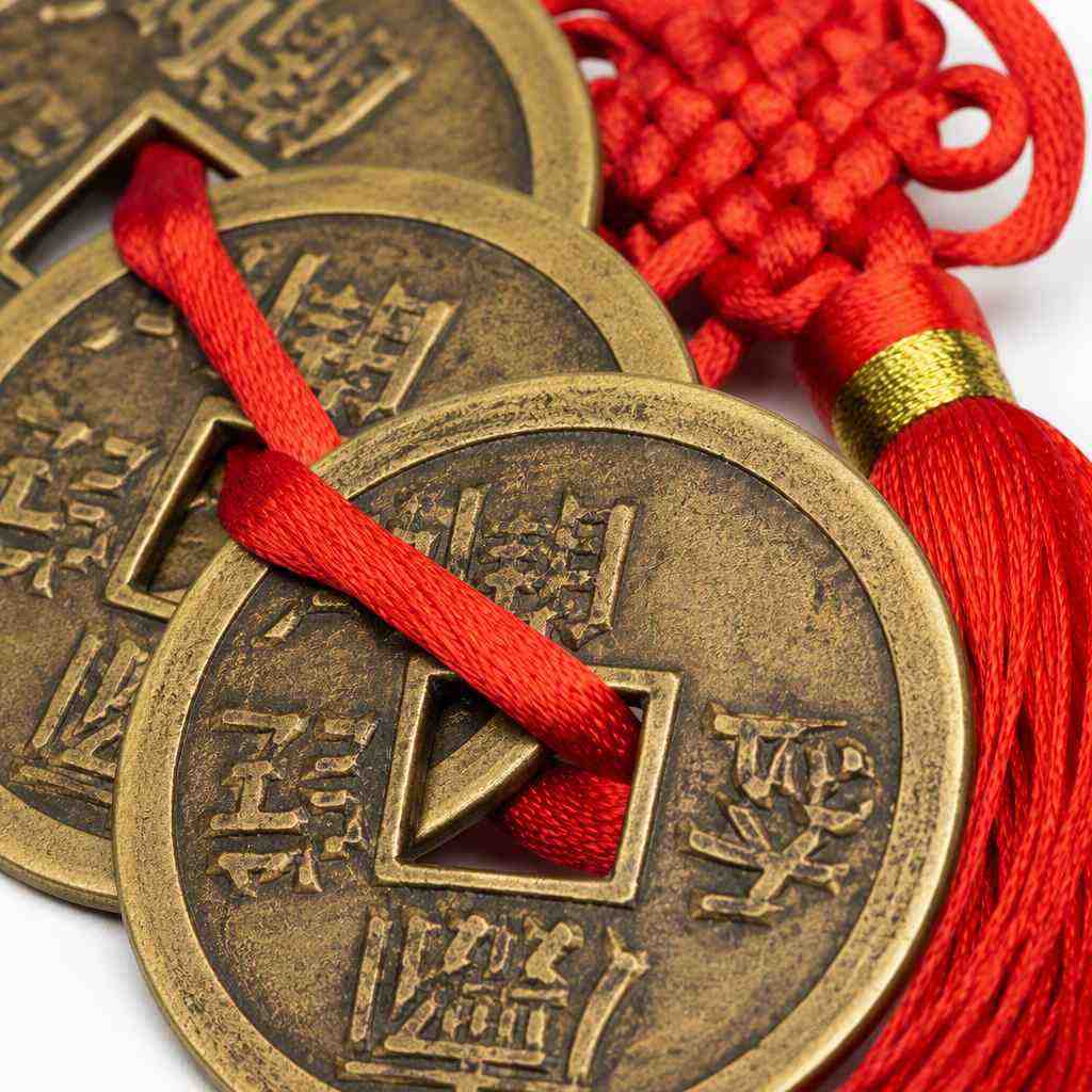 Five Emperor Coins Feng Shui Amulet Set with Red Tassel for Wealth Luck