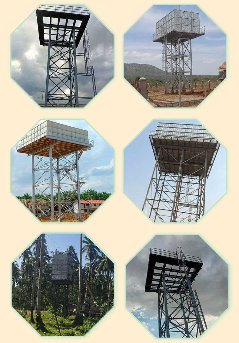 Galvanized Steel Structure Platform Water Tank Tower, Prefab Elevated Water Storage Tower for Industrial Use