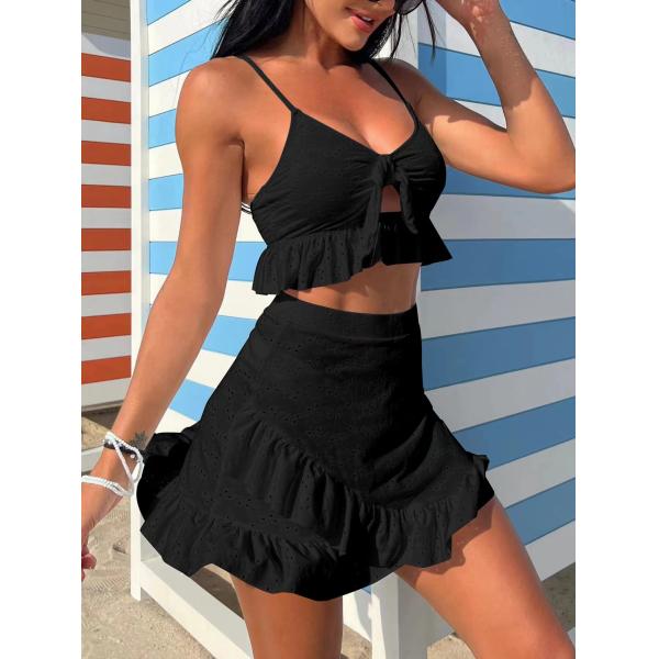 Дамы сплошной цвет бикини Swimwear 3 частей ткань купальника 3 частей флористическая особенная