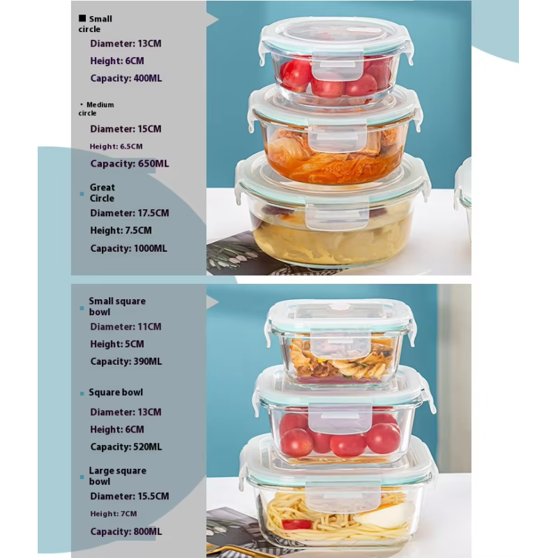 High Quality Home Use Microwave Safe Glass Food Grade Rectangle Storage Containers Lunch Box Set