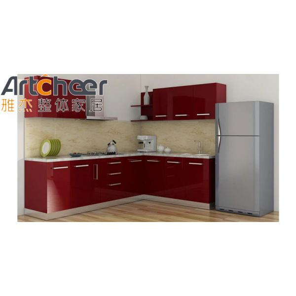 Modern L Shape Kitchen Cabinets in White Gloss Lacquer Finish with Solid Wood Doors
