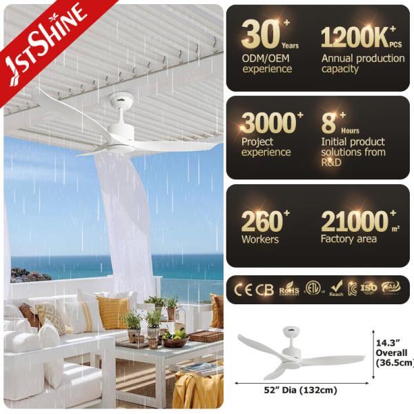 Design simples exterior ABS impermeável lâmina ventilador de teto com controle remoto