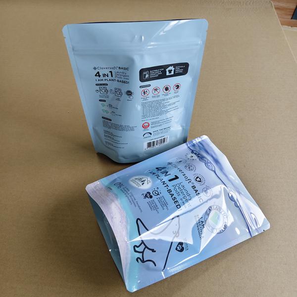 Chemical-Resistant Stand Up Pouches For Laundry Detergent Pods Packaging With Sealed And Custom Printing Function.