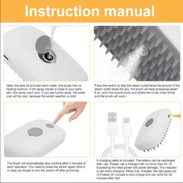 Pet Steam Massage Brush With Ergonomic Design For Comfortable Handling