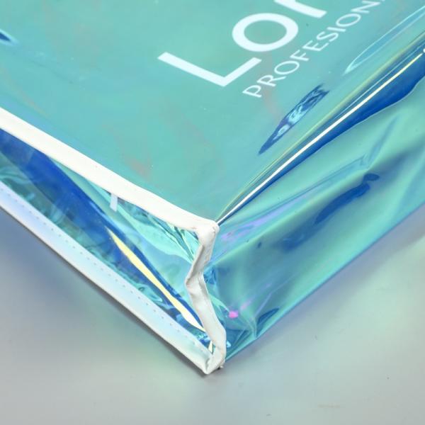 Custom Plastic Tote Bag With Handles Clear Beach Bags Transparent Stadium Bag Holographic Waterproof Versatile Beach Clear Printed Word Tote Bag Work Handbag Shoulder PVC Tote Shopping Bag