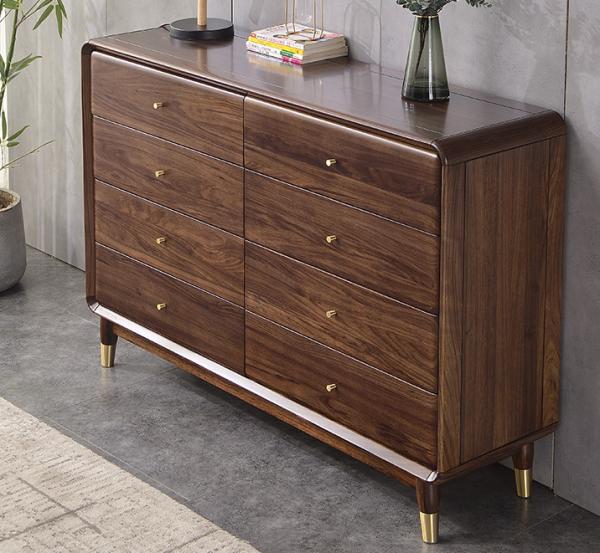 Natural Walnut Solid Wood Entryway Cabinet Wax Polish Minimalist Style