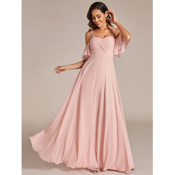 Empire A-line Ruffled Off-shoulder Spaghetti Strap Criss-cross Ruffles Sleeve Mint Green Chiffon Bridesmaid Dresses 