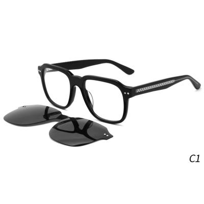 Men Acetate Clip On Eyeglasses Shades Polarized Magnetic Sunglasses